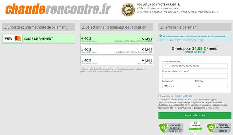 Tarification et Méthodes de Paiement Chaude rencontre